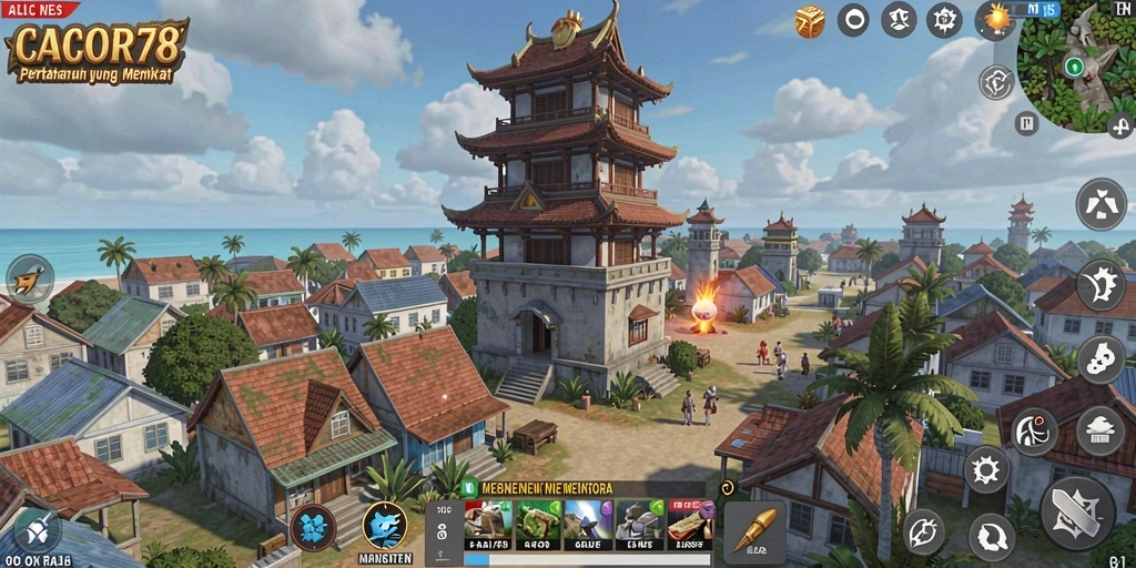 Screenshot gameplay CACOR78 dengan aksi menara yang menakjubkan.