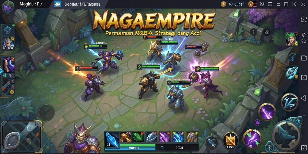 Screenshot gameplay NAGAEMPIRE, menunjukkan pertempuran seru antara tim.