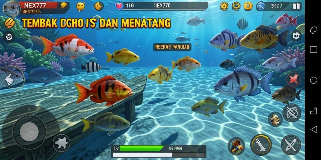 Tangkapan layar NEX777 menampilkan gameplay seru Tembak Ikan.